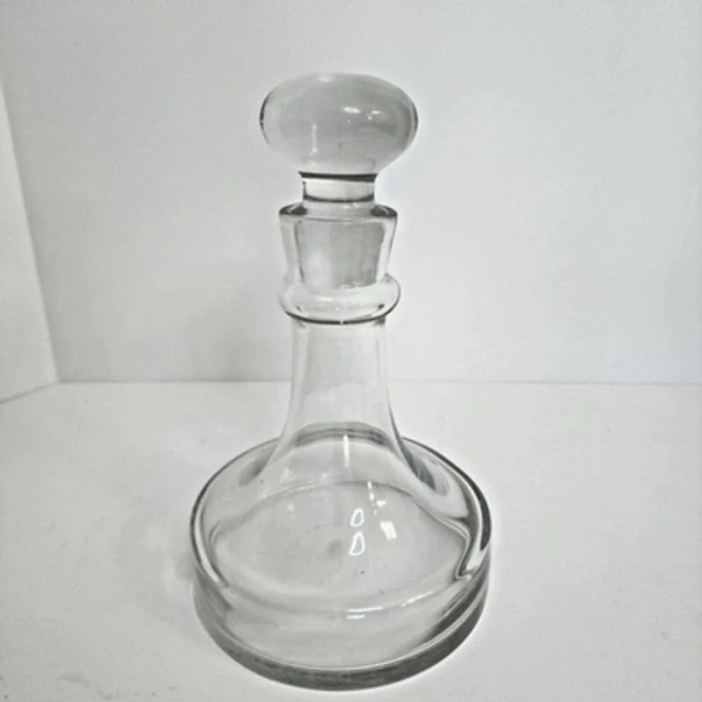 Handcrafted Danish‎ Design Glass Decanter Clear Round Stopper Romania 10.5in